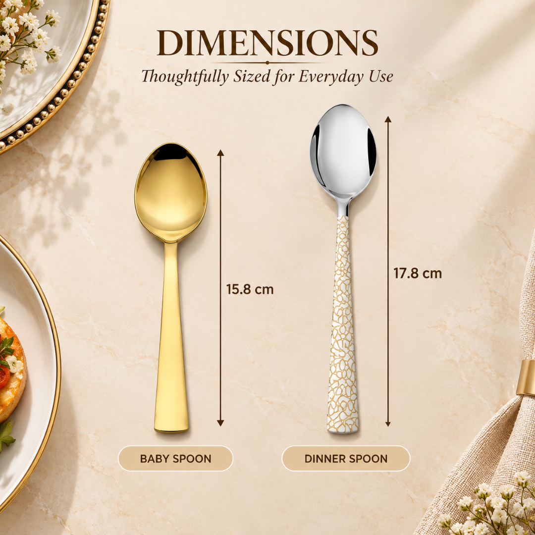 FnS Pebble Dinner Spoon & Alexa Gold Baby Spoon Combo Set (12 Pcs)