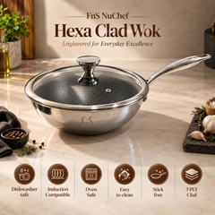 FnS NuChef Hexa Clad Wok with Lid 24 cm