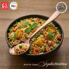 Chef Vicky Ratnani's Signature Collection By FnS Livo Rose Gold Stainless Steel Dessert Spoon 6 Pcs Set | Premium refined finish Handle Design Cutlery for Home, Dining & Kitchen