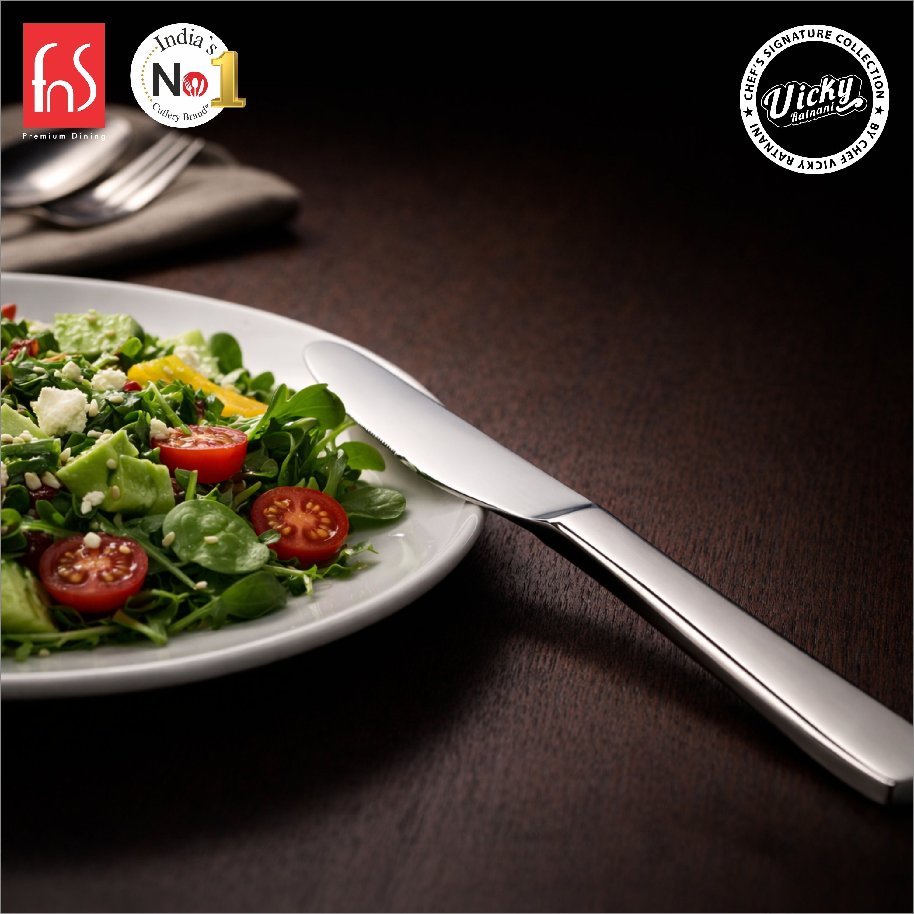Chef Vicky Ratnani's Signature Collection By FnS Nexa Dessert Knife/Dinner knife/Butter knife 2 Pcs Set | Premium sleek contemporary Handle Design Cutlery for Home, Dining & Kitchen