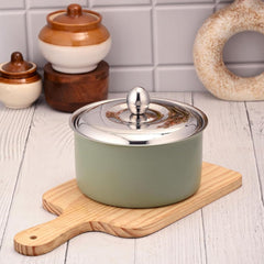 FnS Alwin Olive Green Finish Stainless Steel Casserole with Lid (1600 ml)