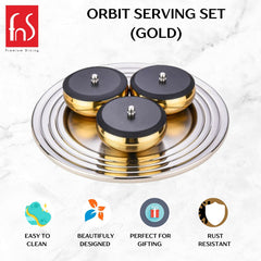 FnS Orbit4 pcs Stainless Steel Serving Set (Gold)