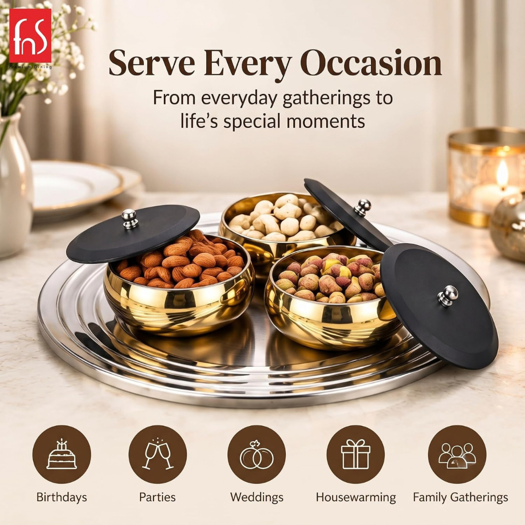 FnS Orbit 4-Pc Gold Stainless Steel Serving Set