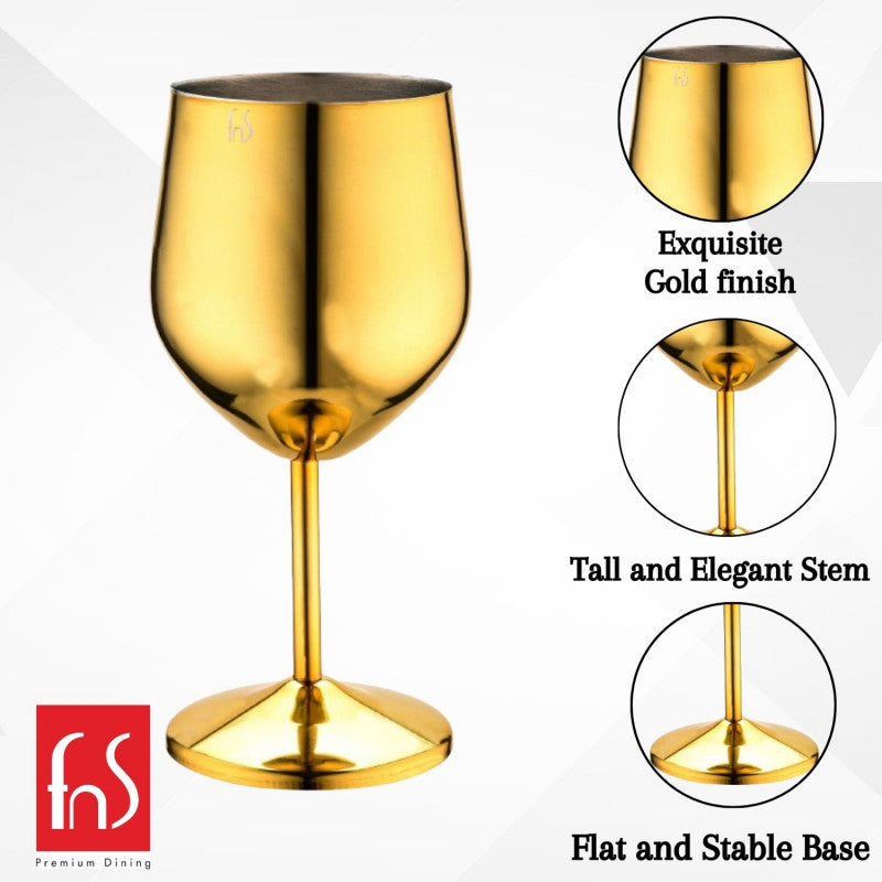 FnS Cosmo Steel Gold Finish Wine Glass (pack of 2)