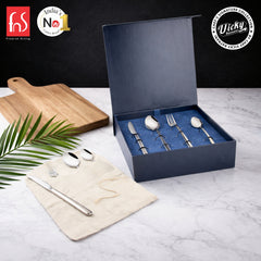 Chef Vicky Ratnani's Signature Collection By FnS Thames Stainless Steel 24 Pcs Cutlery Set with Box Pack | 6 Dinner Spoon, 6 Dinner Fork, 6 Dinner Knife/Butter Knife, 6 Teaspoon | Premium modern minimalism Handle Design Cutlery for Home, Dining & Kitchen