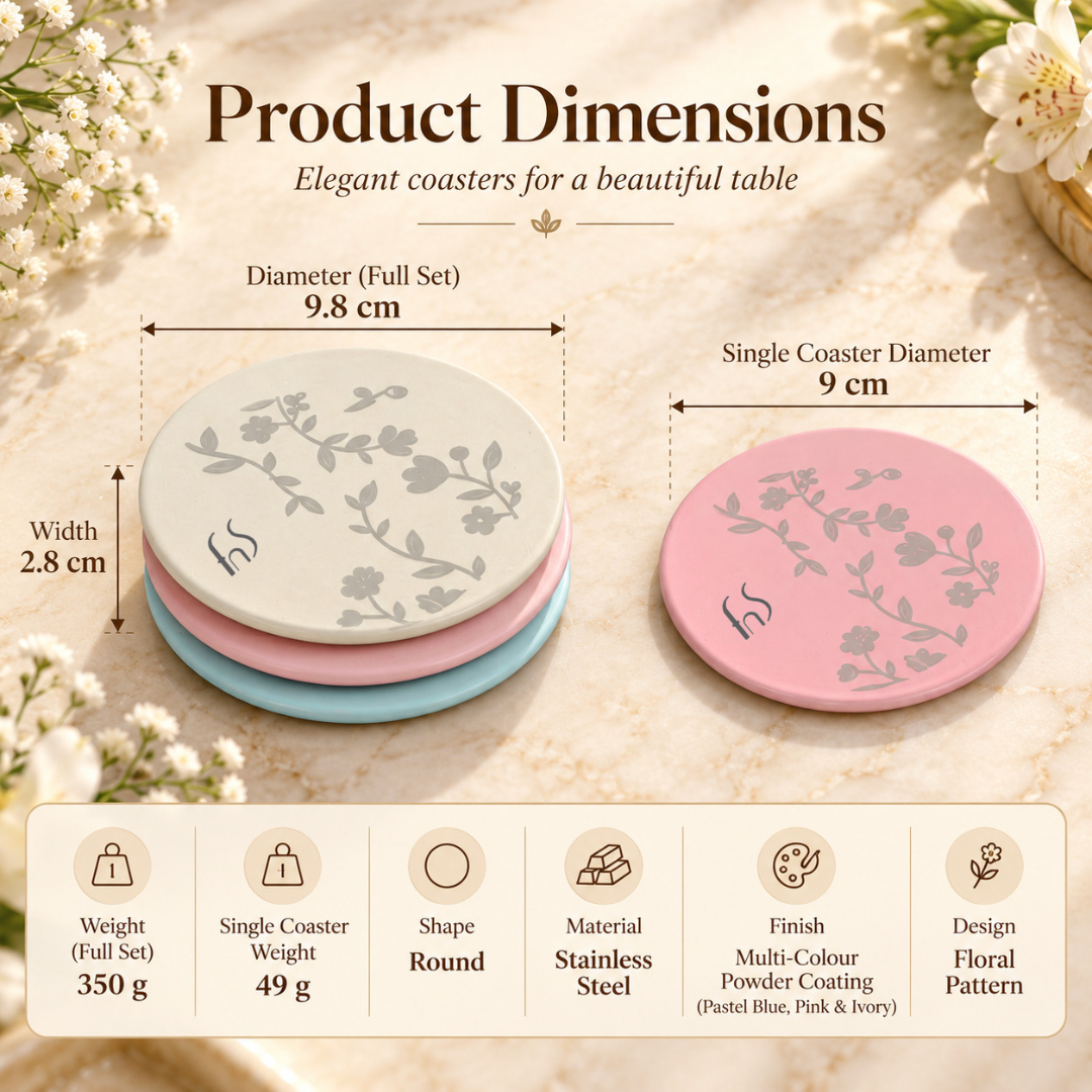 FnS Sesia 6-Pc Multicolour Floral Stainless Steel Round Coaster Set