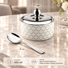 FnS Lecce Double Wall Stainless Steel Casserole 850ml with Lid and Venice Serving Spoon Combo