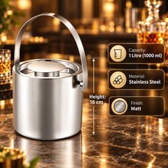 FnS Stainless Steel Ice Bucket with Lid and Handle (1 Liter)