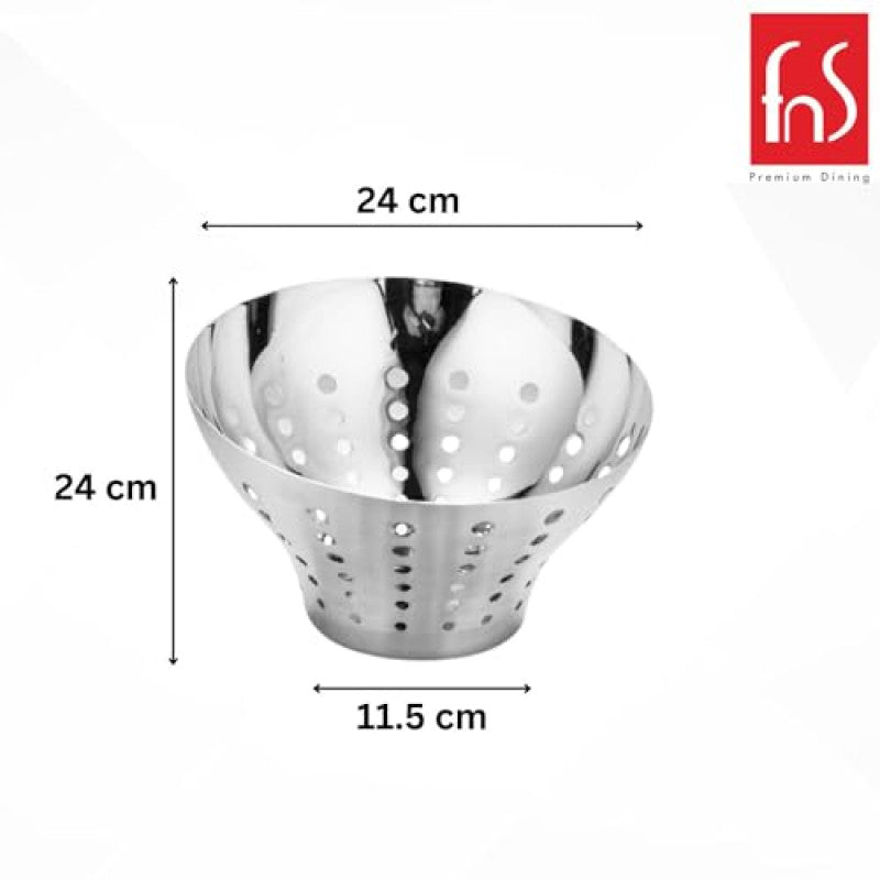 Montavo by FnS Stainless Steel Fruit Bowl/Bread Basket, Oval-Shaped with Polka Dot Design Decorative Basket for Storage in Kitchen - Large (1 Bread Basket)