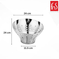 Montavo by FnS Stainless Steel Fruit Bowl/Bread Basket, Oval-Shaped with Polka Dot Design Decorative Basket for Storage in Kitchen - Large (1 Bread Basket)