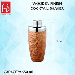 FnS Stainless Steel Cocktail Shaker 650 ml (Wooden)