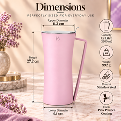 FnS Royal Pink Stainless Steel Water Pitcher/Jug 1.2L