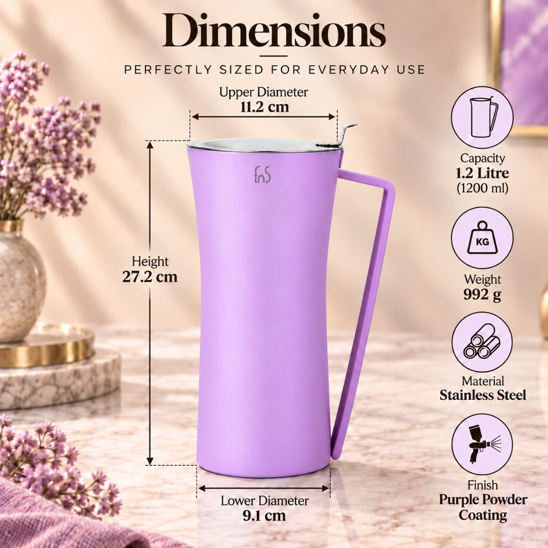 FnS Royal Purple Stainless Steel Water Pitcher/Jug 1.2L