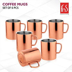 FNS Stainless Steel coffee Mugs Rose Gold (Set of 6)