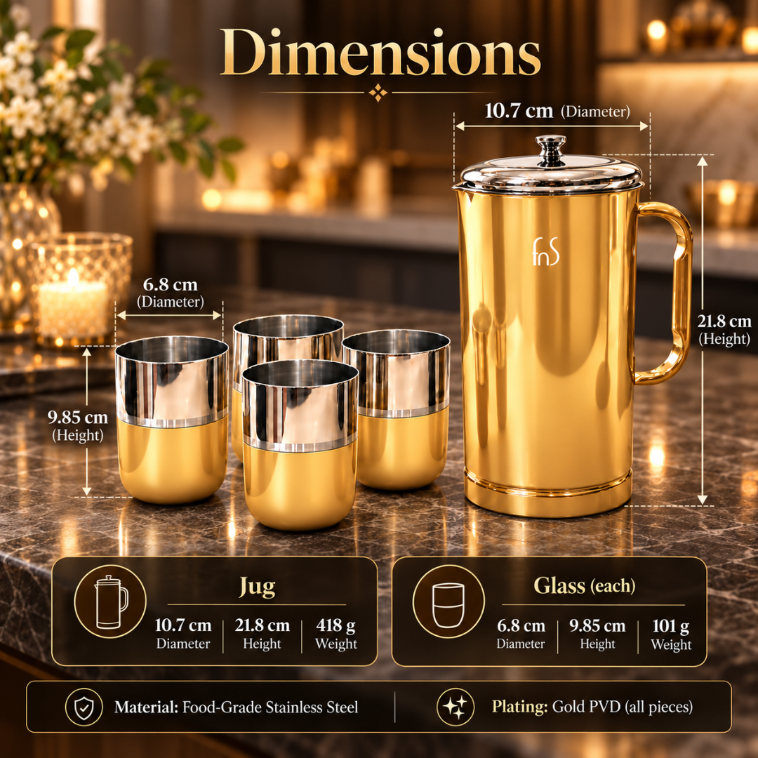 Glory Pitcher Set Gold PVD Stainless Steel Jug & Glass Set