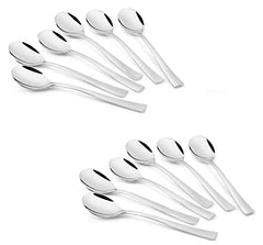 FnS - Stainless Steel, Slimline Style - Dinner Spoon Set, Pack of 12 Spoons - Cutlery for Dining, Kitchen, Home Use - Classic Silver Finish