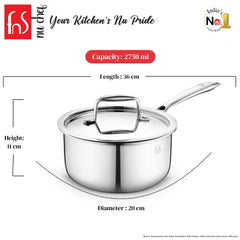 FnS NuChef Cookware Triply Sauce Pan 18 CM With Lid