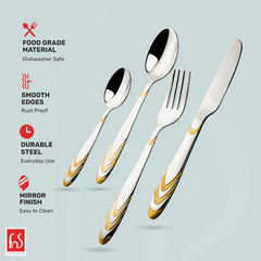 Montavo by FnS Magna 24 Karat Gold Plated 24 Pcs Cutlery Set with Hanging Stand