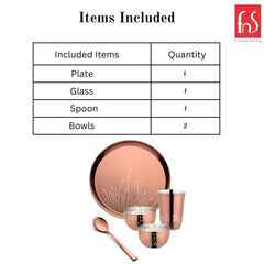 FnS Leheren Stainless Steel Rose Gold 5 pcs Dinner Thali set