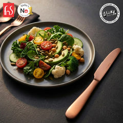 Chef Vicky Ratnani's Signature Collection By FnS Livo Rose Gold Dessert Knife/Dinner knife/Butter knife 2 Pcs Set | Premium refined finish Handle Design Cutlery for Home, Dining & Kitchen