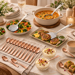 Montavo Amazon Serving Tools & PVD Rose Gold Dinner Spoon Combo Set