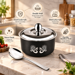 FnS Hazel 2200 ml Black Stainless Steel Casserole with Serving Spoon