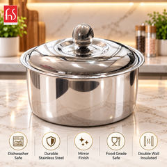 FnS Crista Double Walled Mirror Finish Stainless Steel Casserole 5000ml