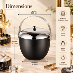 FnS Apple Double Wall Black Stainless Steel Ice Bucket