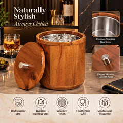 Wooden Ice Bucket – Wood & Stainless Steel Finish