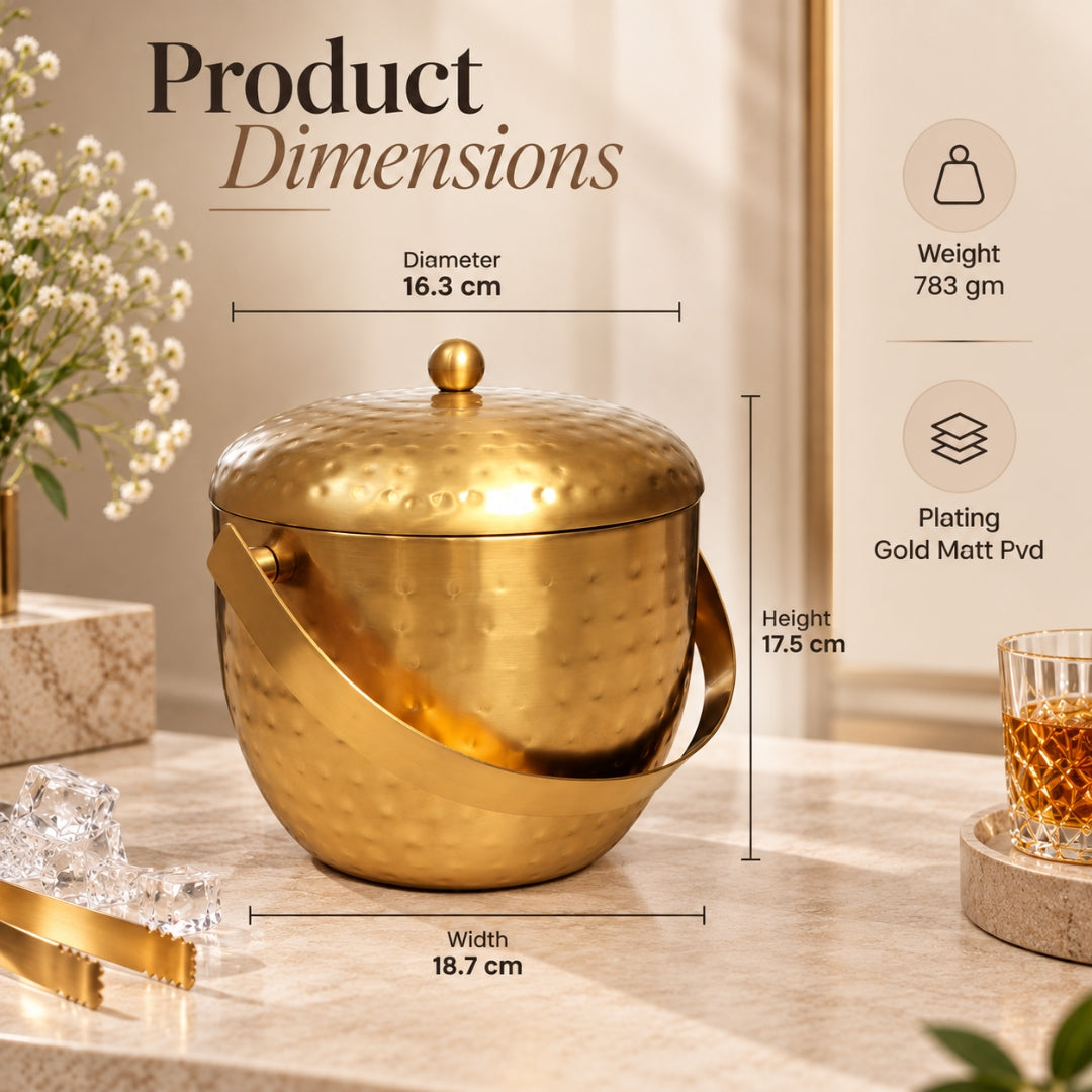 Apple Ice Bucket – Hammered Gold Matt PVD Finish (Stainless Steel)
