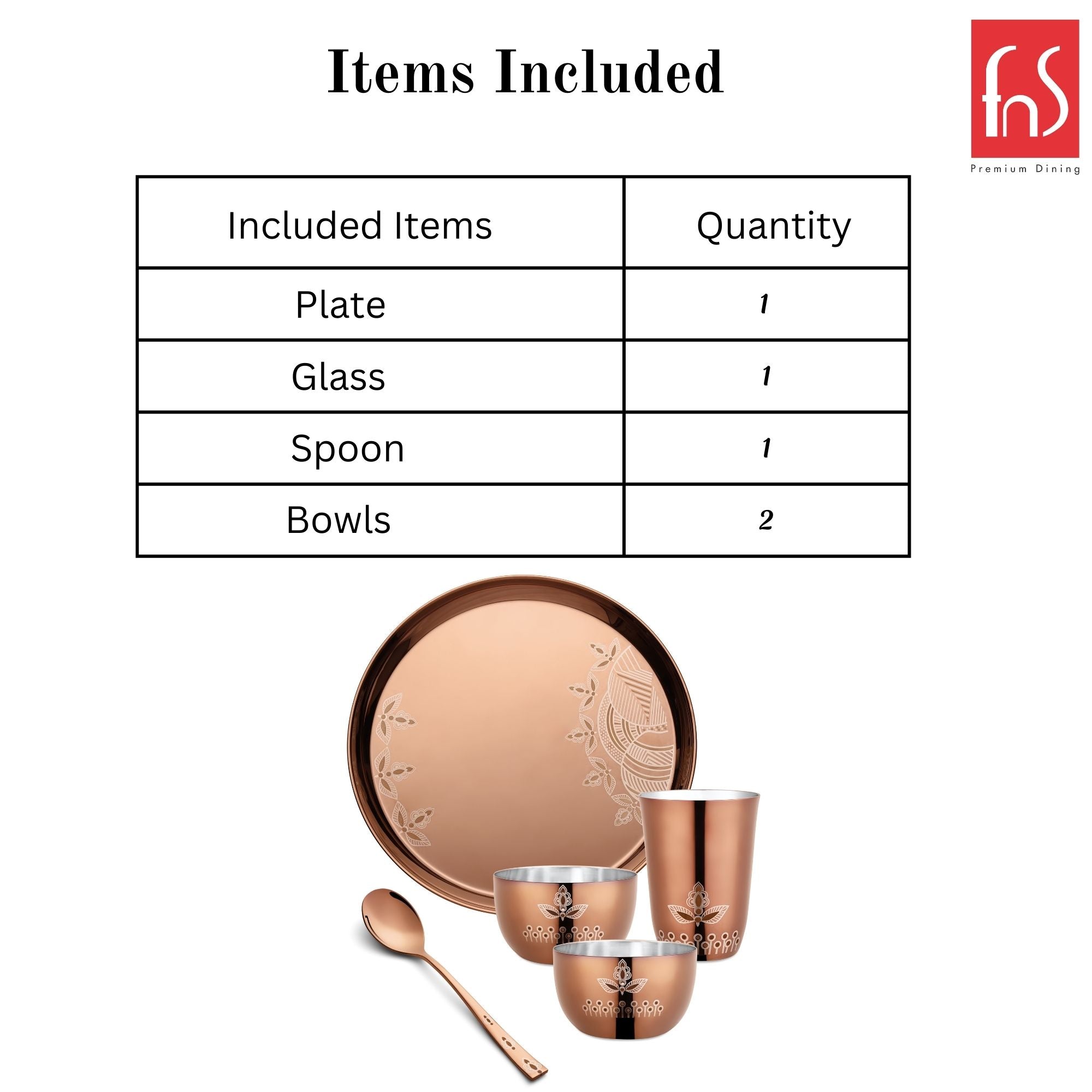 FnS Gond Stainless Steel Rose Gold 5 pcs Dinner Thali Set