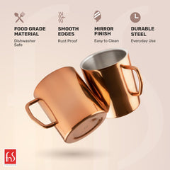 FNS Stainless Steel coffee tea Mugs Rose Gold (Set of 2)