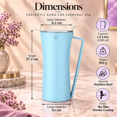 FnS Royal Sky Blue Stainless Steel Water Pitcher/Jug 1.2L