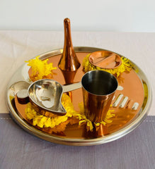 FNS Satva Double Walled Stain Less Steel Pooja Thali 5 Pc Set