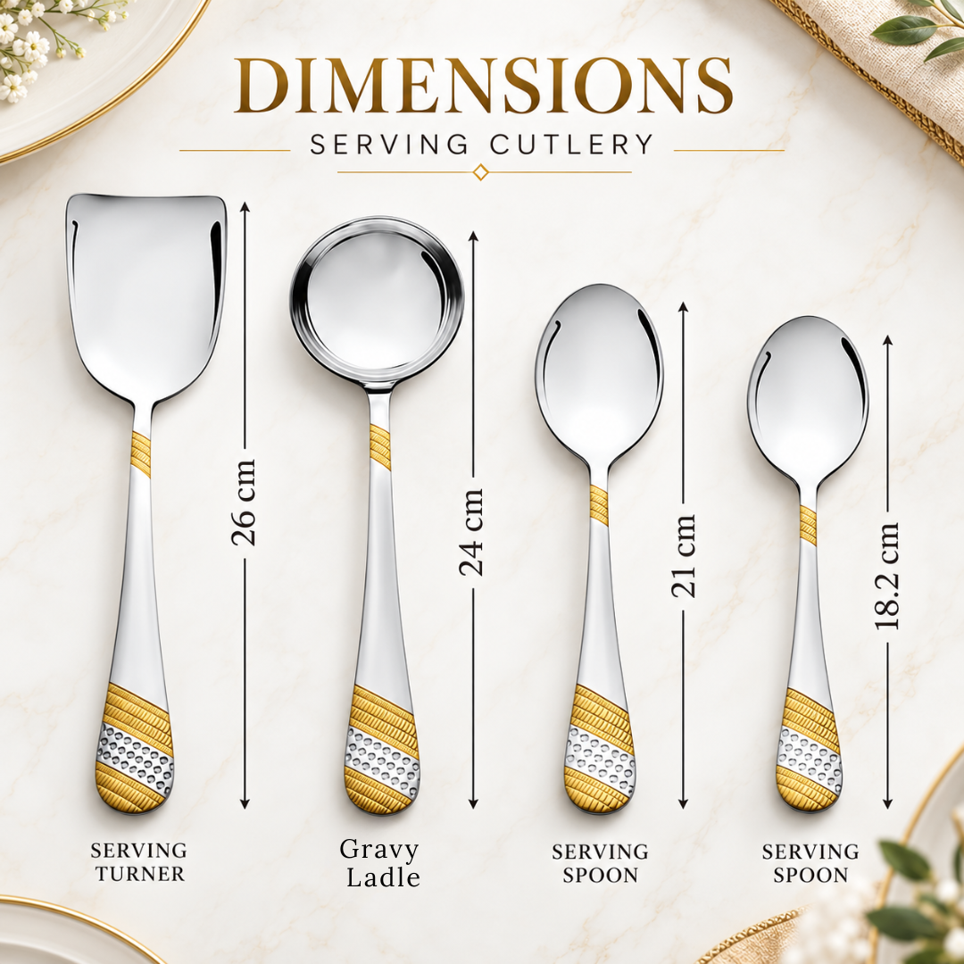 FnS Imperio Gold Plated 34 pcs Cutlery Set with Wooden Box Packaging