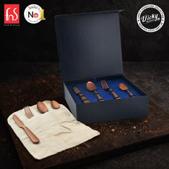 Chef Vicky Ratnani's Signature Collection By FnS Livo Rose Gold Stainless Steel 24 Pcs Cutlery Set with Box Pack | 6 Dinner Spoon, 6 Dinner Fork, 6 Dinner Knife/Butter Knife, 6 Teaspoon