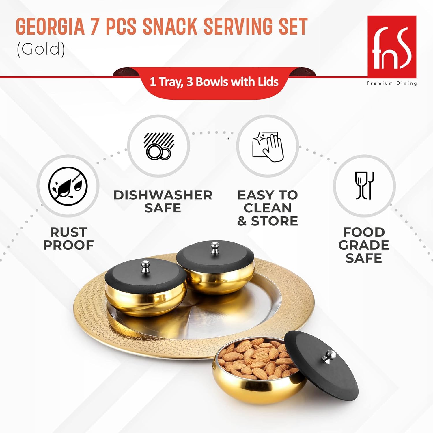 FNS Premium Stainless Steel Georgia Serving Set (Gold)