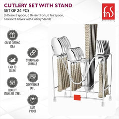 Montavo by FnS Pacific 24-pc stainless steel cutlery set with stand, durable, rust-proof and dishwasher-safe for gifting.