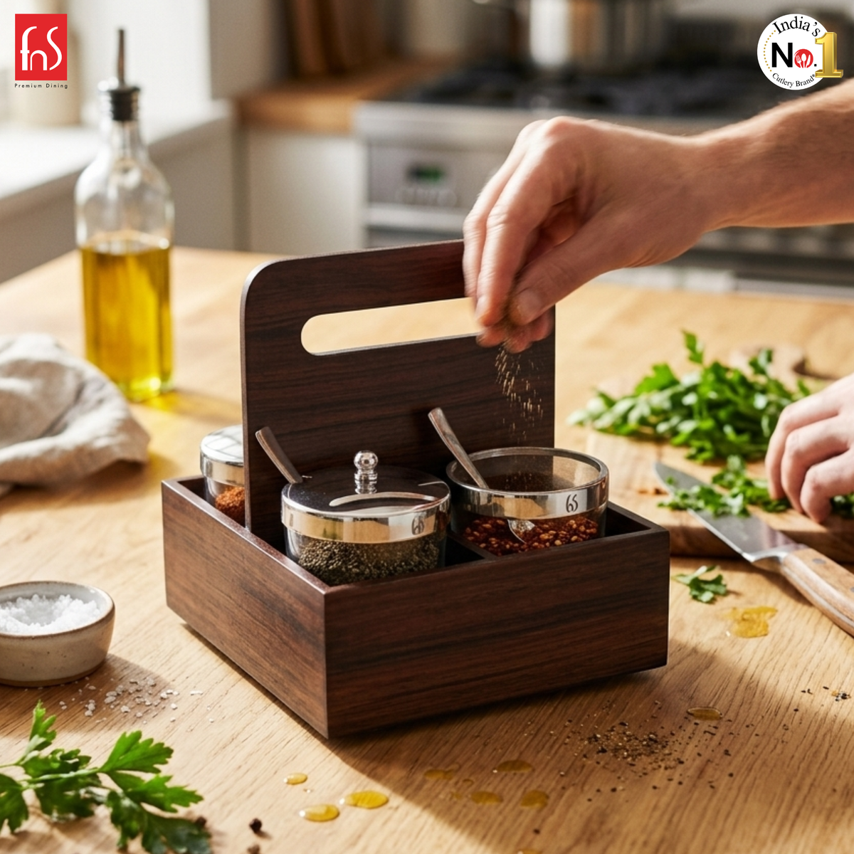 FnS Cadiz Wooden Revolving Condiment Set