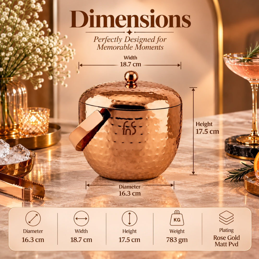Apple Ice Bucket – Hammered Rose Gold Matt PVD Finish (Stainless Steel)