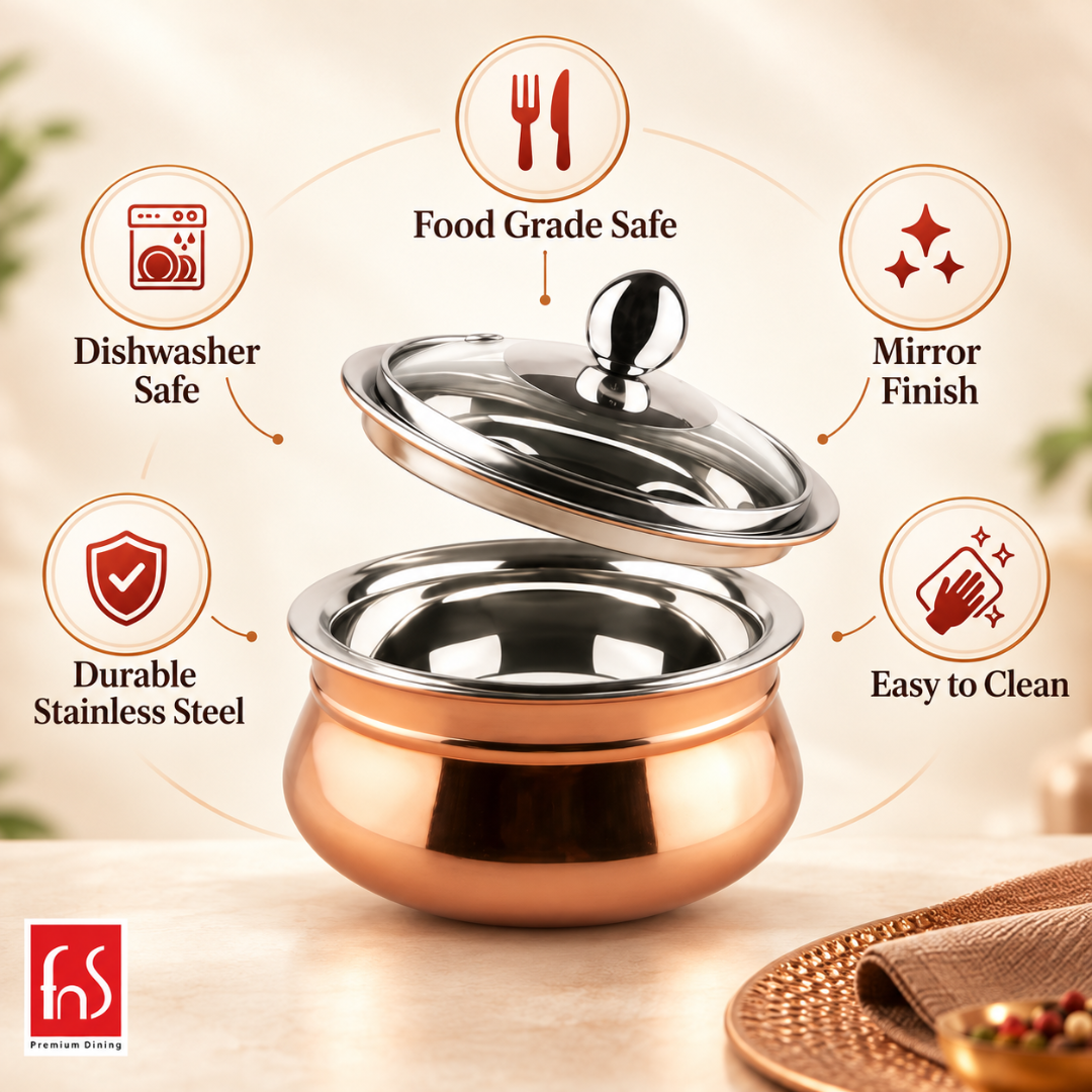 FnS Relish Stainless Steel Copper Finish with lid (Large) 750 ML