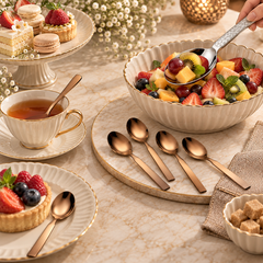 FnS Rhombo Serving Spoon & Allie Rose Gold Teaspoon Combo Set (7 Pcs)