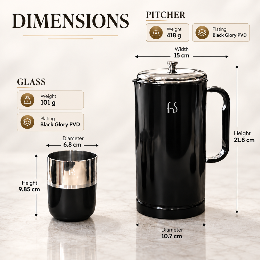 Glory Pitcher Set  Black PVD Stainless Steel Jug & Glass Set