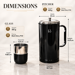 Glory Pitcher Set  Black PVD Stainless Steel Jug & Glass Set