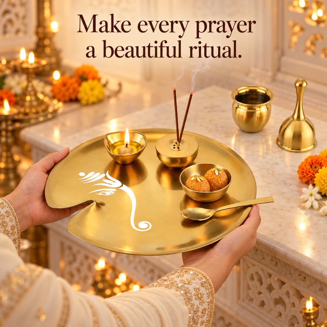 FnS Mangalam 7-Pc Gold Stainless Steel Pooja Thali Set