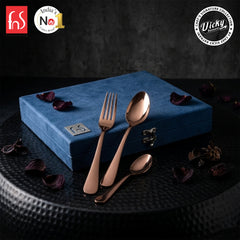 Chef Vicky Ratnani's Signature Collection By FnS Livo Rose Gold Stainless Steel 18 Pcs Cutlery Set with Box Pack | 6 Dinner Spoons, 6 Dinner Forks, 6 Tea Spoons | Premium refined finish Handle Design Cutlery for Home, Dining & Kitchen