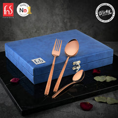 Chef Vicky Ratnani's Signature Collection By FnS Sorrento Rose Gold Stainless Steel 18 Pcs Cutlery Set with Box Pack | 6 Dinner Spoons, 6 Dinner Forks, 6 Tea Spoons | Premium Textured Handle Design Cutlery for Home, Dining & Kitchen