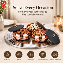 FnS Orbit Stainless Steel Serving Set for Snacks, Dry Fruits, Dessert (Rose Gold)