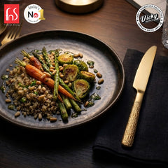 Chef Vicky Ratnani's Signature Collection By FnS Velora Dessert Knife/Dinner knife/Butter knife 2 Pcs Set | Premium Textured Handle Design Cutlery for Home, Dining & Kitchen