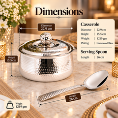 FnS Genoa 3000 ml Hammered Stainless Steel Casserole with Serving Spoon